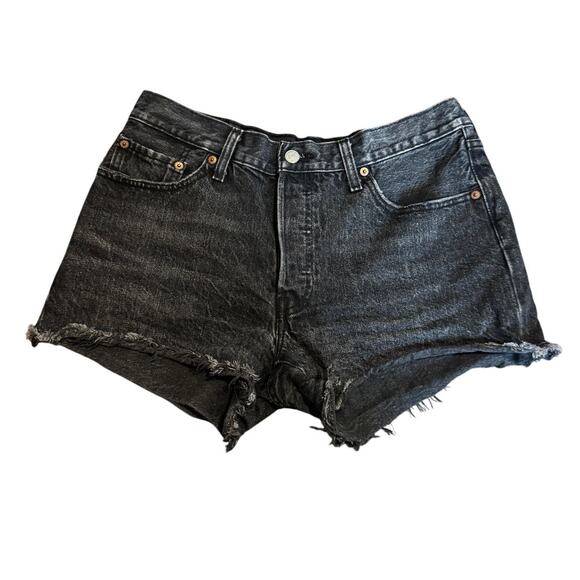 Y2K Red Tab Levi’s 501 Black Cutoff Micro Shorts W29 High Rise Button Fly - Picture 2 of 7